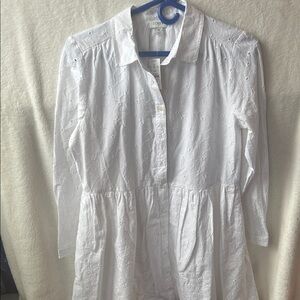 J. Crew eyelet Textured White Button-Up Dress NWT